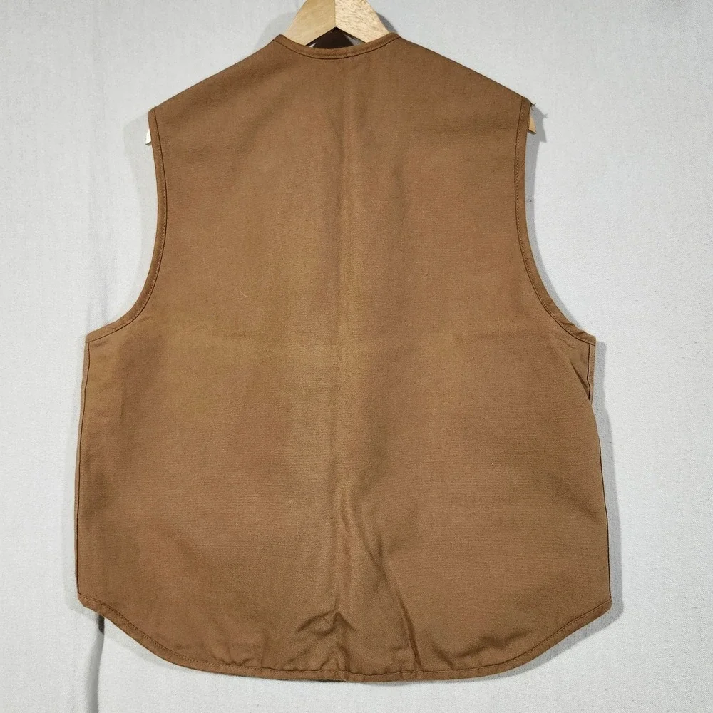 VTG Carhartt 6SV Men Sherpa Lined  Brown Duck Canvas Hunting Zip Workwear Vest